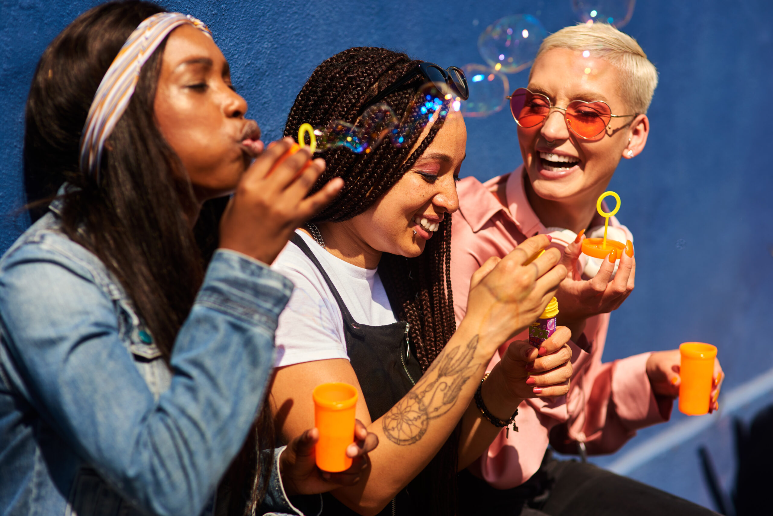 A group blowing bubbles